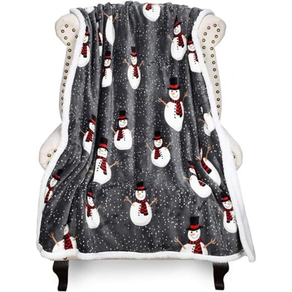 Snowman Sherpa Fleece Blanket,50x60, Soft & Cozy Christmas Throw for Couch & Bed - Picture 3 of 3